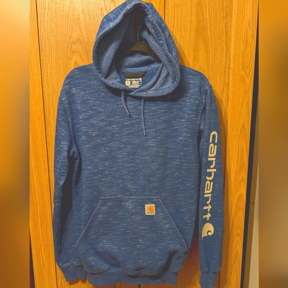 Carhartt Other - Carhartt Heathered Blue Hoodie with Cream Logo